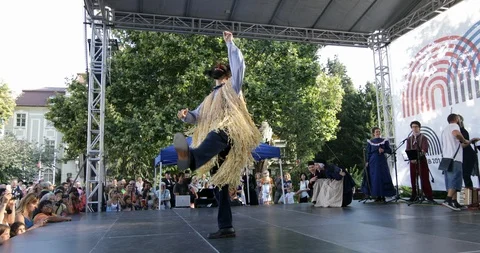 Dutch folk dance group performing in Plovdiv, Bulgaria Stock Footage 93847650