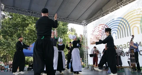 Dutch folk dance group performing in Plovdiv, Bulgaria Stock Footage 93847712