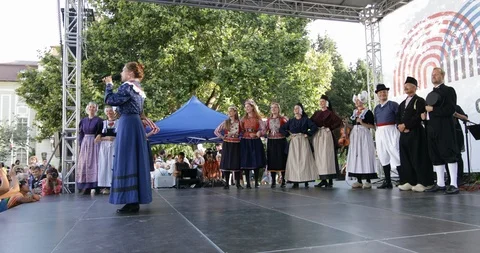Dutch folk dance group performing in Plovdiv, Bulgaria Stock Footage 93848714