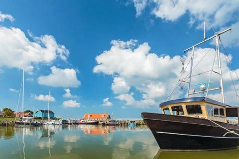 The Dutch harbor of Hindeloopen Stock Photos