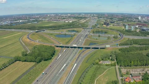 Dutch Highway interchange [Aerial] Stock Footage 131966372