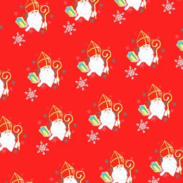 Dutch holiday Sinterklaas . pattern. Cute Saint Nicholas cartoon character Stock Illustration