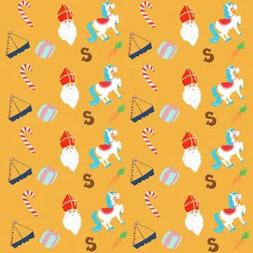 Dutch holiday Sinterklaas . pattern. Cute Saint Nicholas cartoon character Stock Illustration