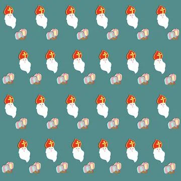 Dutch holiday Sinterklaas . pattern. Cute Saint Nicholas cartoon character Stock Illustration