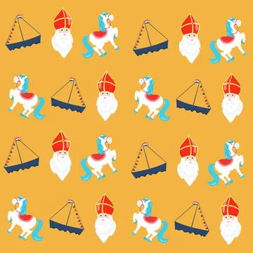 Dutch holiday Sinterklaas . pattern. Cute Saint Nicholas cartoon character Stock Illustration