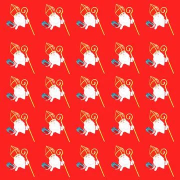 Dutch holiday Sinterklaas . pattern. Cute Saint Nicholas cartoon character . Stock Illustration