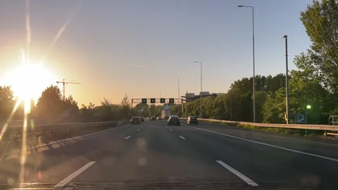 Dutch Infrastructure Amsterdam Highway Drive with Zuidas Office Buildings Vidéo 337069759