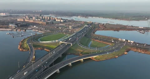 Dutch infrastructure highway and intersection at Zeeburgereiland in Amsterdam 스톡 동영상 167764876