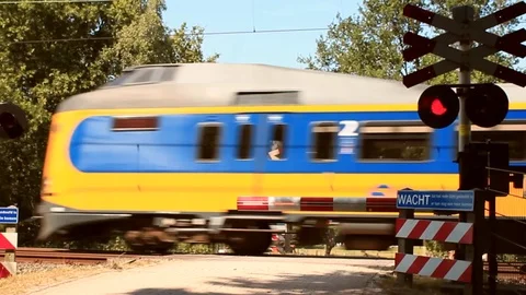 Dutch Intercity Train Passing At High Speed in Forest Stock Footage 92524483