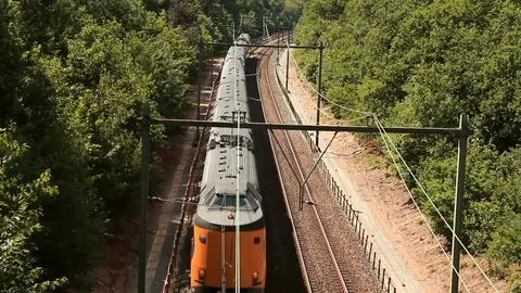 Dutch Intercity Train Passing Overview Stock Footage 92524487