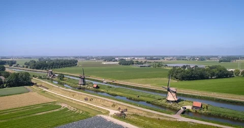 Dutch Landscape With The Three Windmills, Rustenburg, Netherlands (4K Drone) Stock Footage 116096233