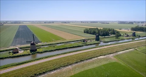 Dutch Landscape With The Three Windmills, Rustenburg, Netherlands (4K Drone) Stock Footage 116096665