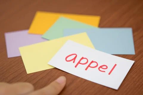Dutch; Learning New Language with the Flaish Card (Translation; Apple) Stock Photos