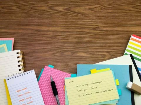 Dutch; Learning New Language Writing Words on the Notebook Stock Photos
