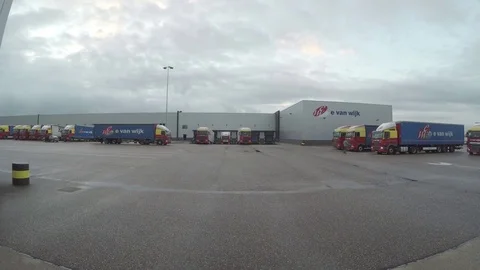 Dutch logistic company (E van Wijk) garage Stock Footage 83479588