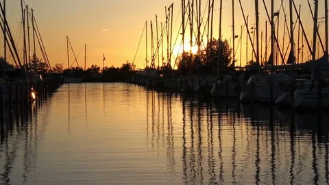 Dutch marina at sunset Stock Footage 76910582