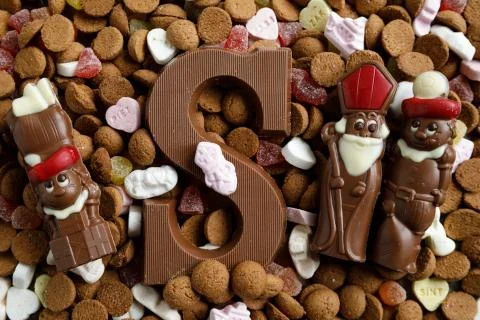 Dutch mixed candy chololate figures which are eaten during the Sinterklaas fe Stock Photos