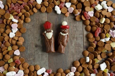 Dutch mixed candy chololate figures which are eaten during the Sinterklaas fe Stock Photos