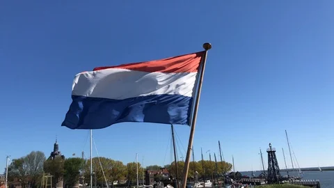 Dutch National flag blowing in the wind. Stock Footage 89475775