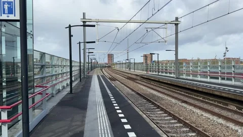 Dutch NS train entering Almere Poort Stock Footage 318411333