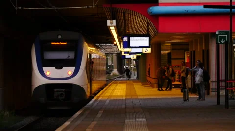 Dutch passenger train almost departed from the train station. Stock Footage 66910893