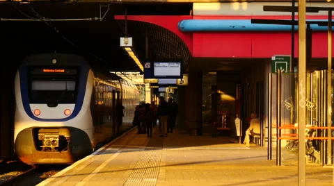 Dutch passenger train arrived at the train station. 4k Stock Footage 66918114