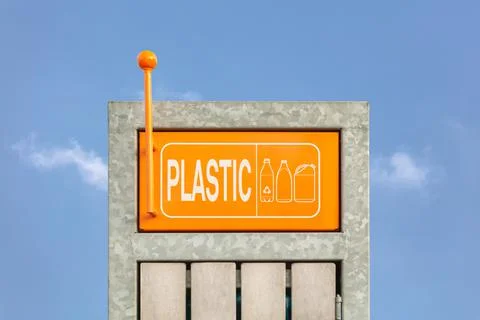 Dutch plastic disposal container in front of a blue sky Stock Photos