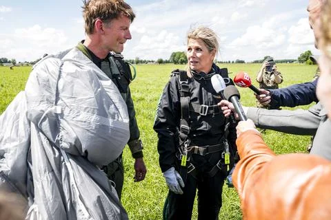 Dutch Queen Maxima makes parachute jump, Breda, Netherlands - 01 Jun 2022 Stock Photos