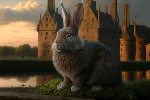 Dutch rabbit sitting front the castle Stock Illustration