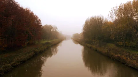 Dutch river on fall morning Stock Footage 33844943