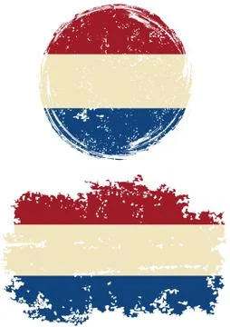 Dutch round and square grunge flags. Vector illustration Stock Illustration