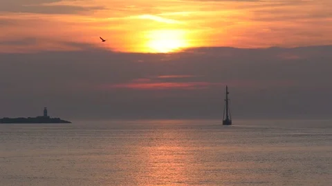 Dutch Sailing vessel at sunset. 4K Clip. Stock Footage 74356921