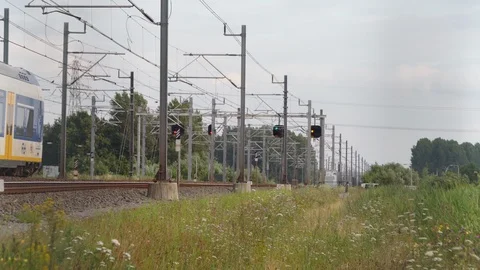 Dutch Sprinter train passing Stock Footage 112360759