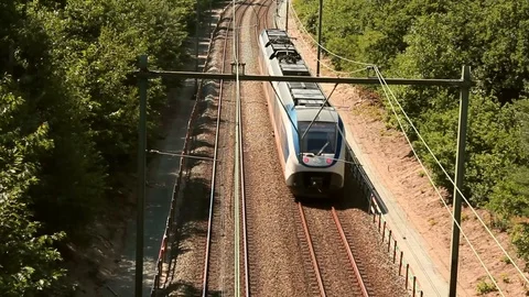 Dutch Sprinter Train Passing Overview Stock Footage 92524485