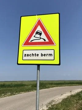 Dutch traffic road sign warning for a soft roadside Stock Photos