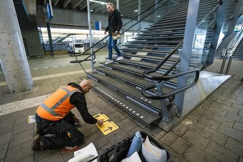 Dutch train stations implement social distancing measures amid coronavirus pande Stock Photos