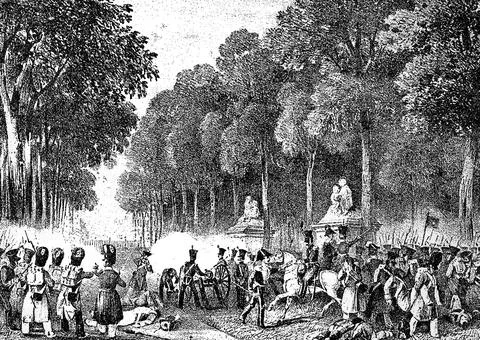 The Dutch troops defend themselves in the park Fighting in Brussels 1830 Stock Illustration
