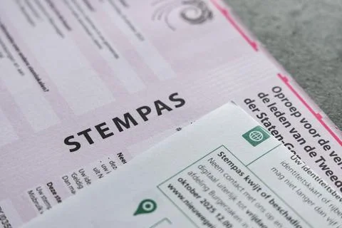 Dutch voting pass (stempas) and election letter for national parliament elect Stock Photos