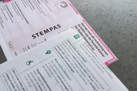Dutch voting pass (stempas) and election letter for national parliament elect Stock Photos