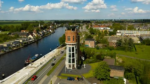 Dutch watertower next to the Rhine river Stock Photos