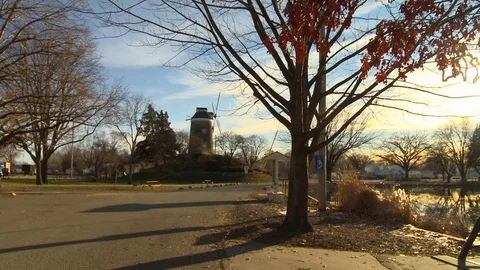 Dutch Windmill and Bridge Stock Footage 100048418