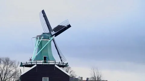 Dutch Windmill in operation Stock Footage 47619312
