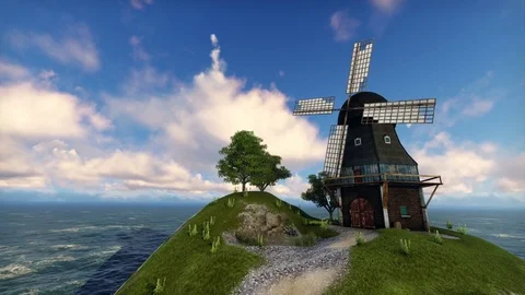 Dutch Windmill by the Sea 스톡 동영상 77257848