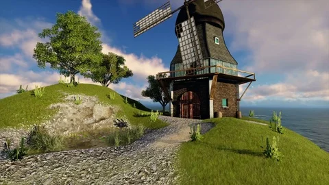 Dutch Windmill by the Sea Vidéo 77258002