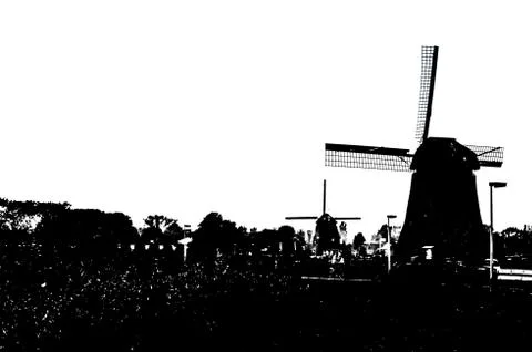 Dutch windmill silhouette Stock Illustration