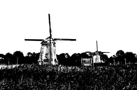 Dutch windmill silhouette Stock Illustration