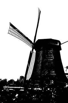 Dutch windmill silhouette Stock Illustration