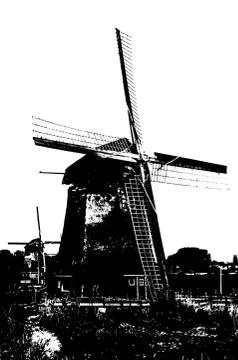 Dutch windmill silhouette Stock Illustration