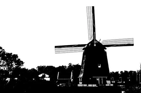 Dutch windmill silhouette Stock Illustration