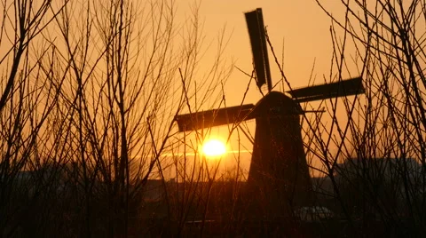 Dutch Windmill at Sunset Stock Footage 47783278